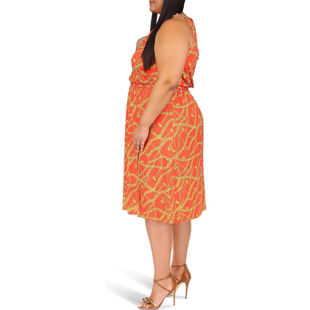 Michael Kors Women's Chain Neck Midi Dress Optic Orange Plus Size 2X 12417 - Picture 3 of 3